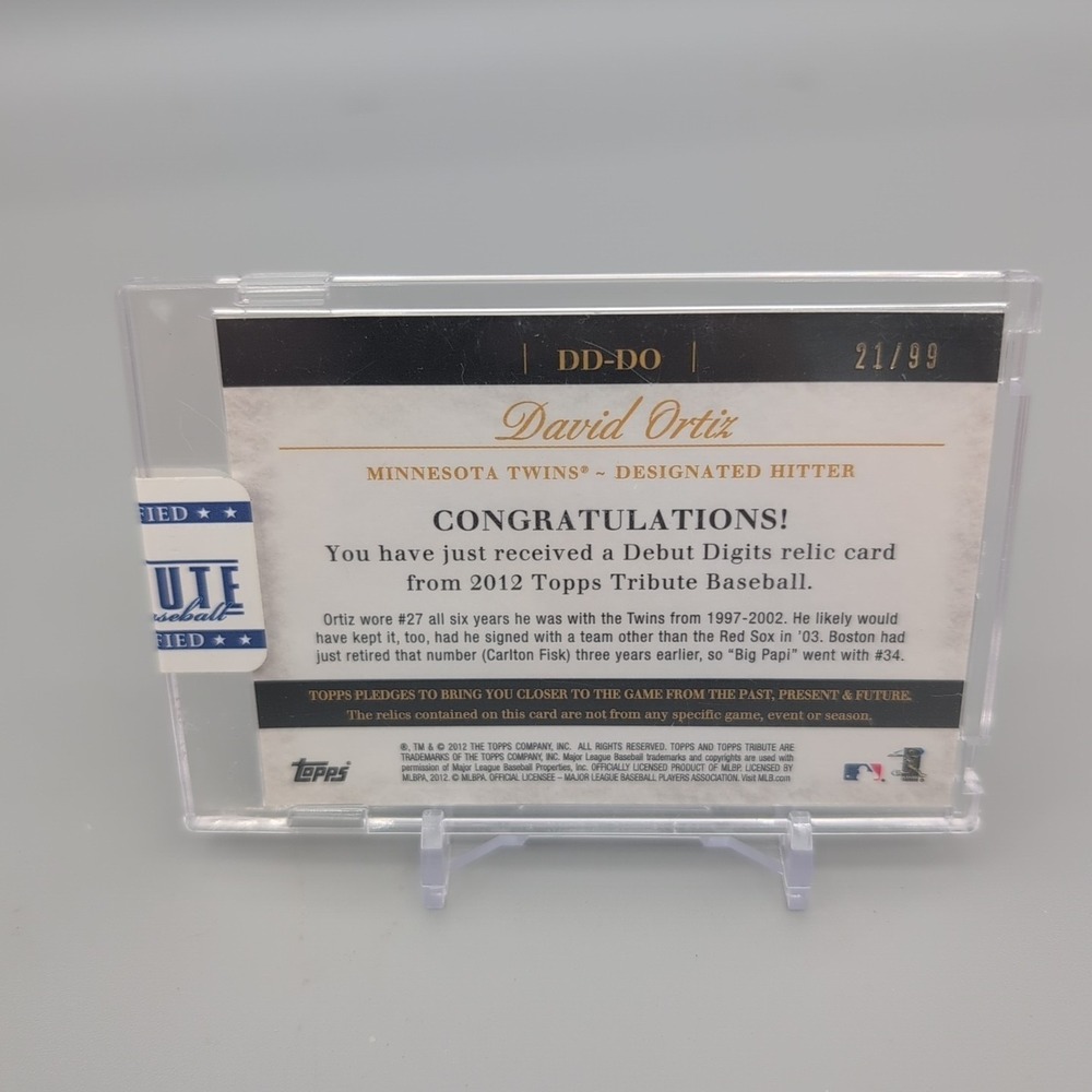 2012 Topps Tribute - Debut Digits David Ortiz #DD-DO /99 (Game Used Memorabilia) - Picture 6 of 7